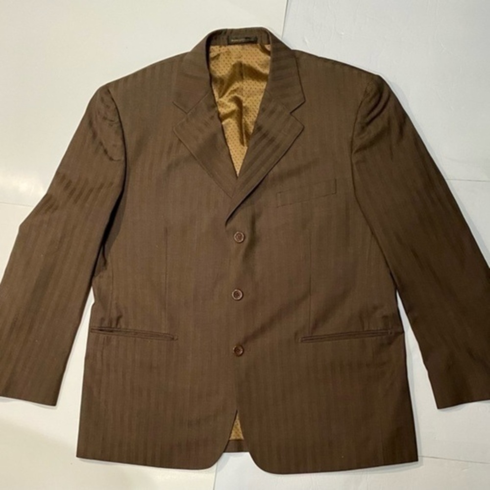 VINCI BROWN PINSTRIPE SUIT SIZE 44S PANTS .W36 L26